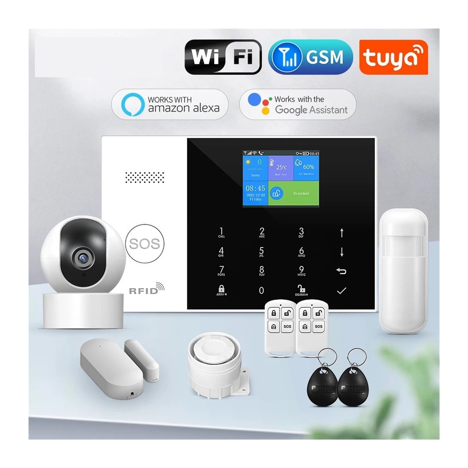 GeRRit Nuovo GSM di Allarme di Sicurezza Domestica for Tuya Smart Home, Casa Intelligente WiFi Antifurto Allarme Funziona con e Alarma De Seguridad Para El Hogar(J)