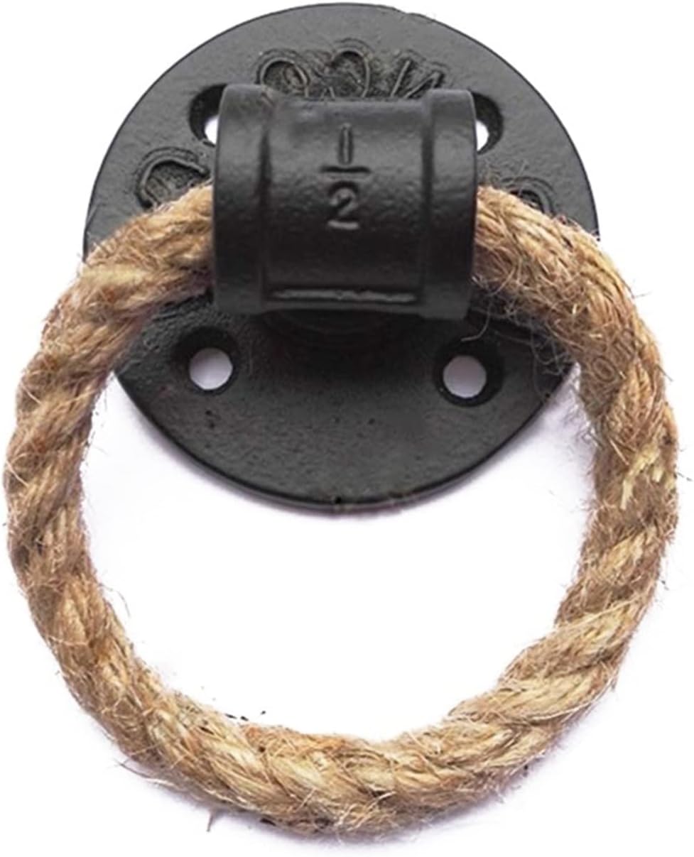 Simple Morden Iron Pipe Flange Door Pull Handle Knocker with Rope Loft Industry Style Gate Unfold Install for Interior Door