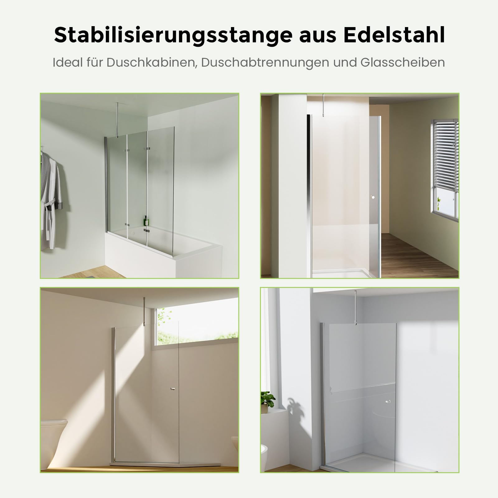 S'AFIELINA Barra de Soporte para Mampara de Ducha 50 cm, Soporte Techo a Cristal para Vidrio 6–10 mm, Barra Redonda de Acero Inoxidable, Articulación 360°, Walk-In, Cabina de Ducha, Cromo 2 ud