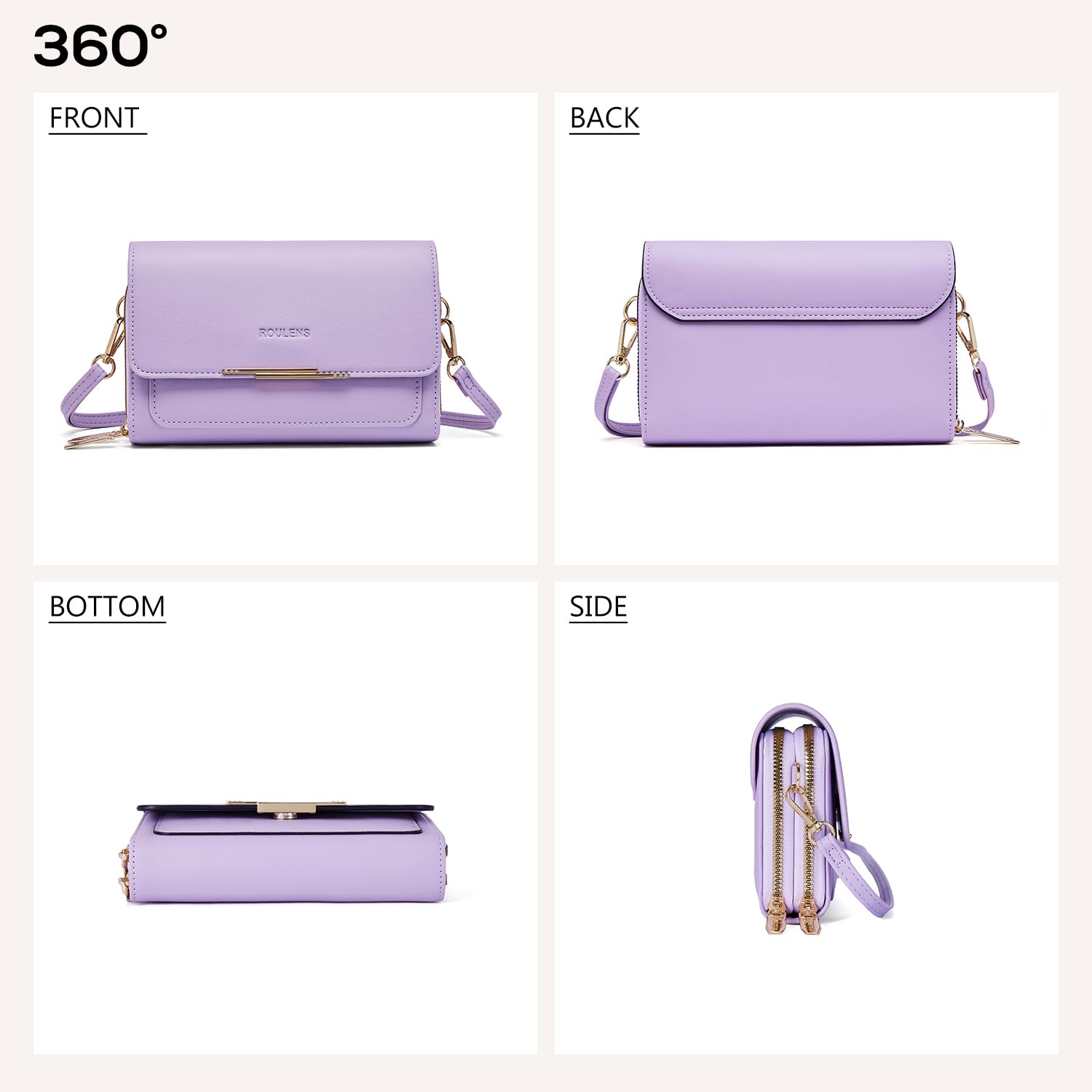 Roulens Borse a Tracolla da Donna,Piccola Borsa per Telefono a Tracolla per Donna con 2 Scomparti Capienti,Borsa Mano PU Pelle Sintetica con Slot per Carte di Credito Cinturino