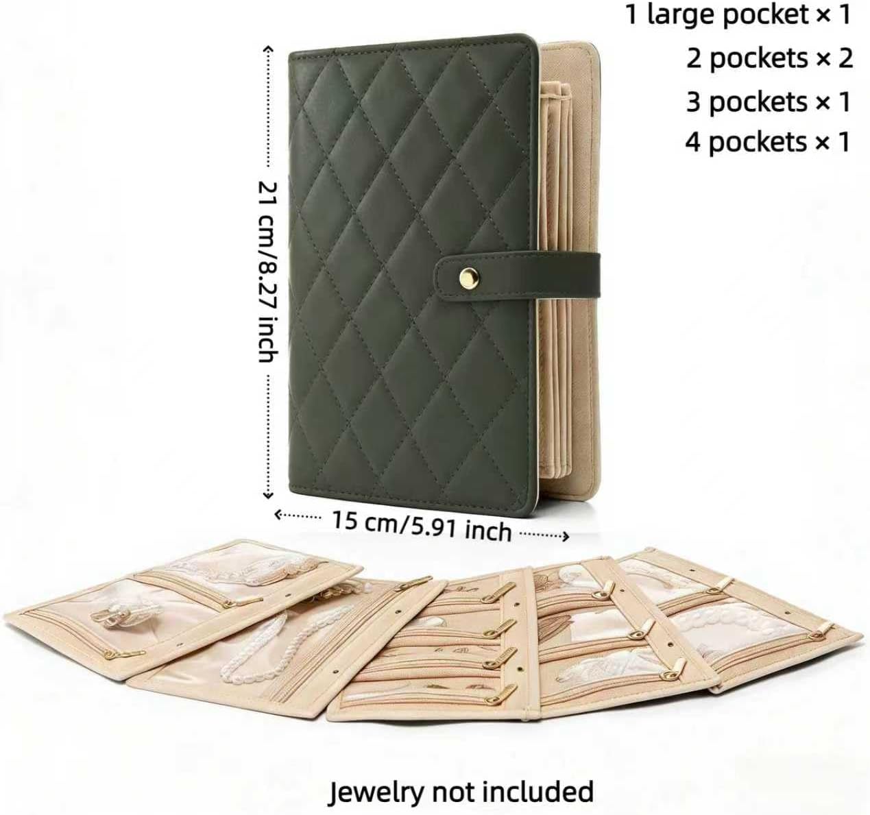 BOOVO Travel Jewelry Organizer Book, Jewelry Storage Case with Clear Zipper Velvet Pouches, Medium Sized Portable Jewelry Organizer Bag for Necklaces, Rings, Earrings, Bracelets (Black)