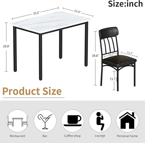 Miniatura 3 de AWQM Juego de mesa de comedor de 3 piezas para 2, mesa de cocina industrial pequeña y 2 sillas, juego de mesa de comedor para desayuno, juego de
