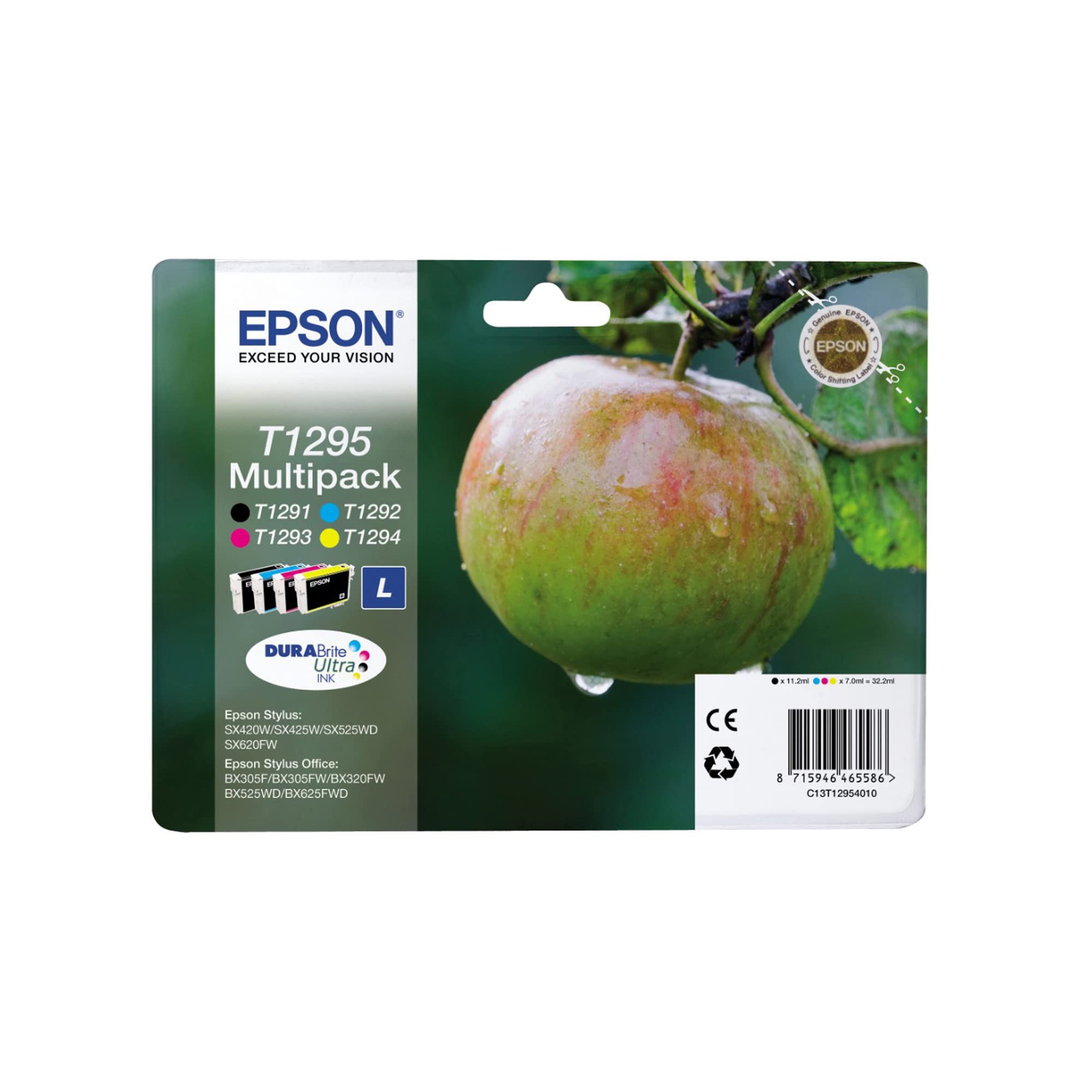 Epson T1295 C13T12954012 - Cartuccia di inchiostro originale, 4 pezzi, 11,2-7 ml (nero-bianco-colore)