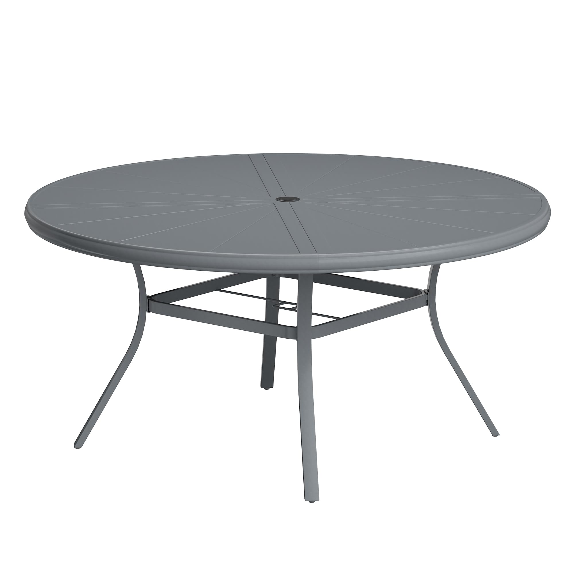 VICLLAX Aluminum Patio Round Table for 8 Person, 59.8" All Weather Round Outdoor Dining Table with Umbrella Hole, Grey Tabletop