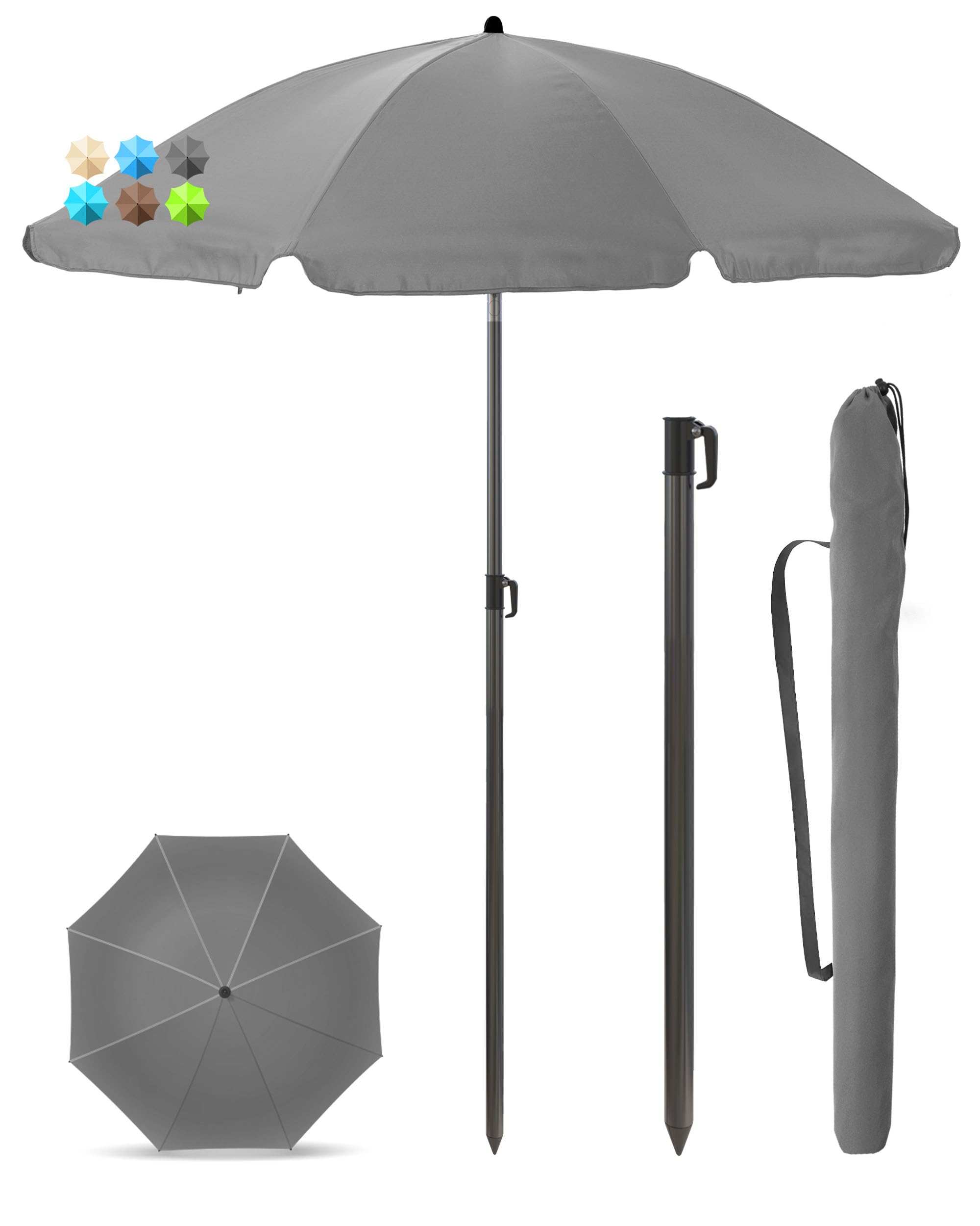 Menz Sonnenschirm Balkon + Sonnenschirmhülle - UV50+ Strandschirm 180 cm, Balkonschirm mit Knickfunktion, Gartenschirm, Sonnenschirm Strand - Fb. Anthrazit