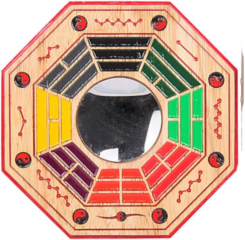 桃木八卦镜 Traditional Chinese Feng Shui Figurine Concave, Bagua Mirror for Home Business Lucky,凸镜挂件家用大门口九宫太极阴阳八卦凹面镜子室内摆件 Feng Shui Figurine Home Office Decor Chinese Gifts 9436