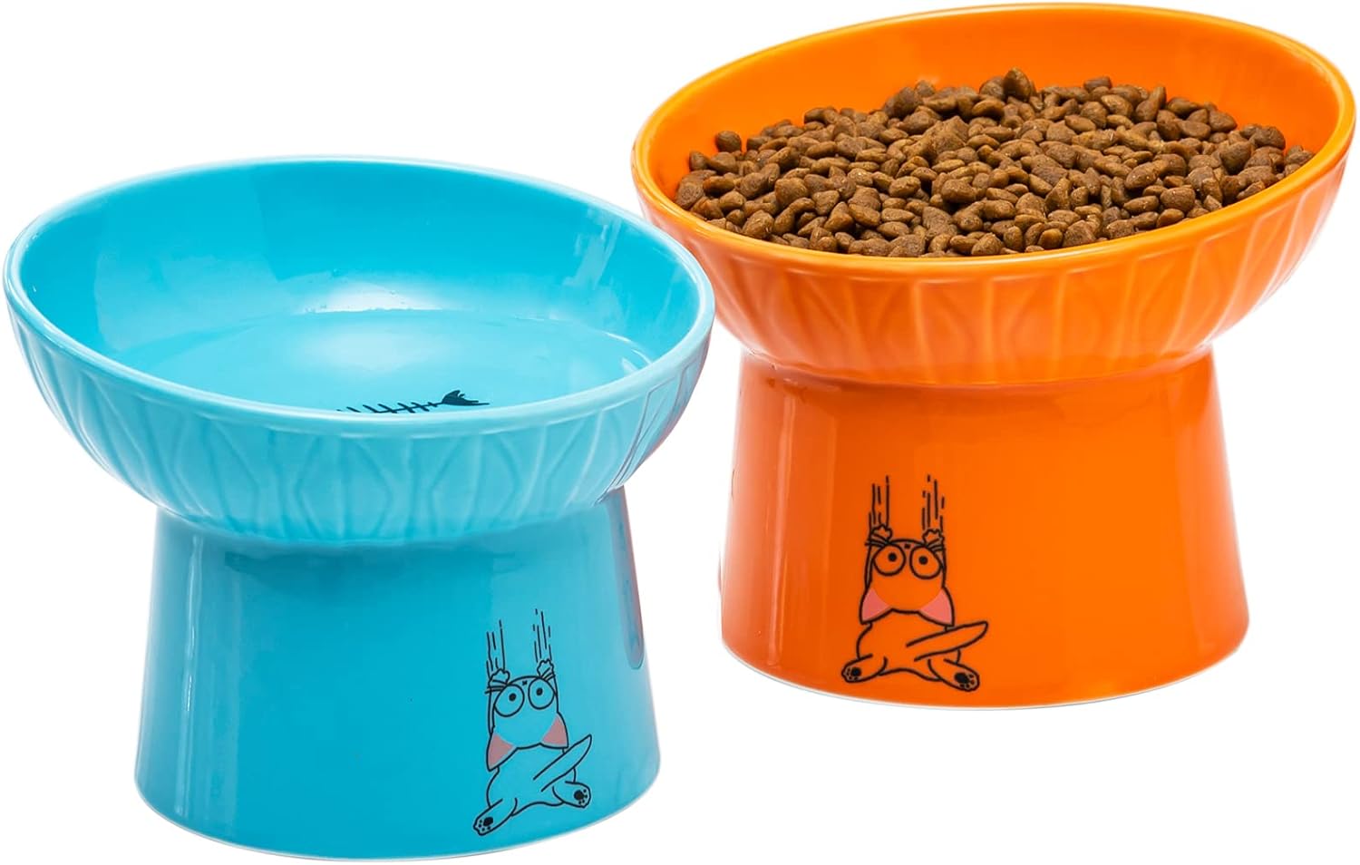 6.5 Inch Extra Wide Raised Tilted Cat Food Bowls, Ceramic Elevated Cat