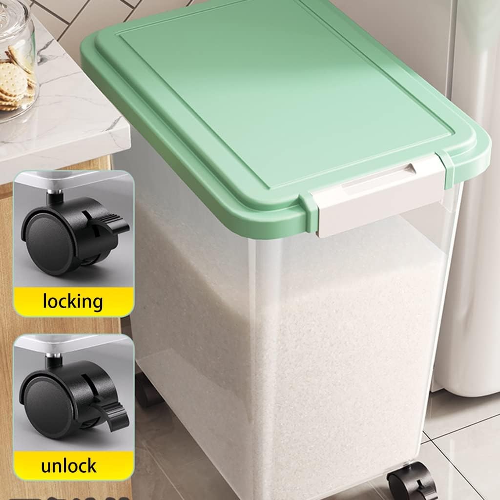 Rice Storage Container, 20L/40L Seal Flour Dispenser with Wheels, Flip Cover Rice Bucket,for Cereal, Grain, Flour, Rice, Nuts, Beans, Pet Food,Toys, Snack Storage (Grey Capacity 20L)