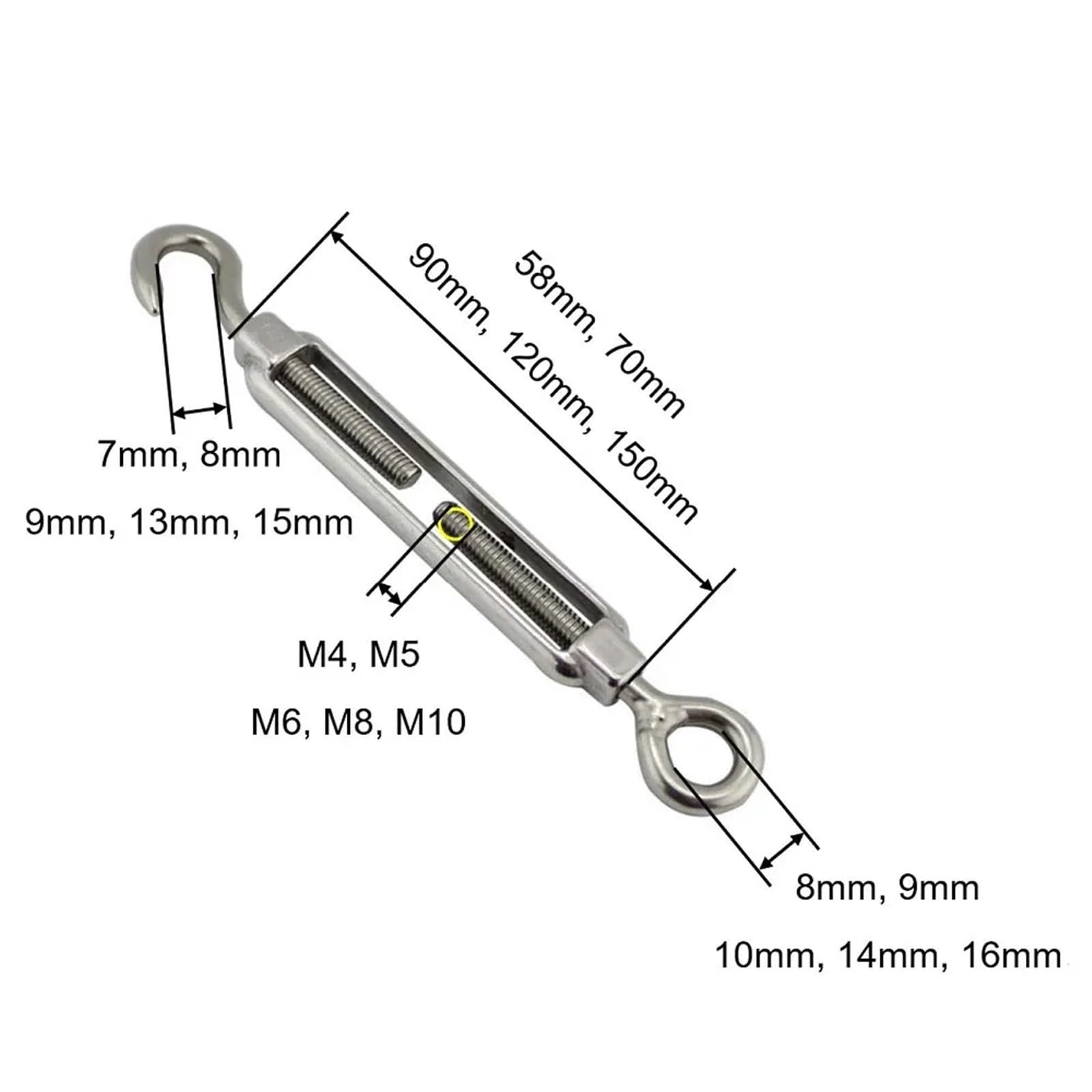 Tenditore Per Cavo Tenditore for filo tenditore in acciaio inossidabile 304 for regolazione gancio Vite a occhiello for fune metallica Connettore a vite for cavo stretto(M10,2PCS)