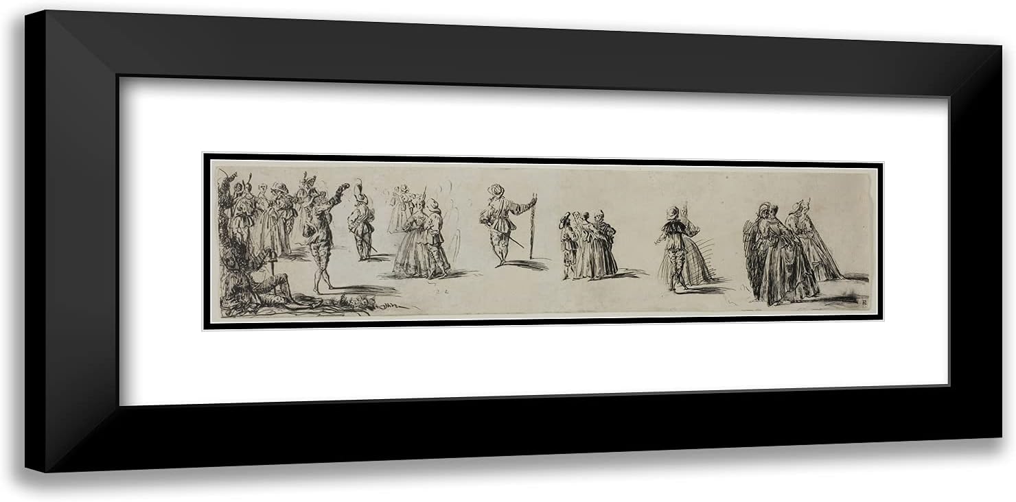 ArtDirect Jean Antoine Watteau 24x12 Black Modern Framed and Double Matted Art Print Titled Sketches of Ladies and Gentlemen, Dancers