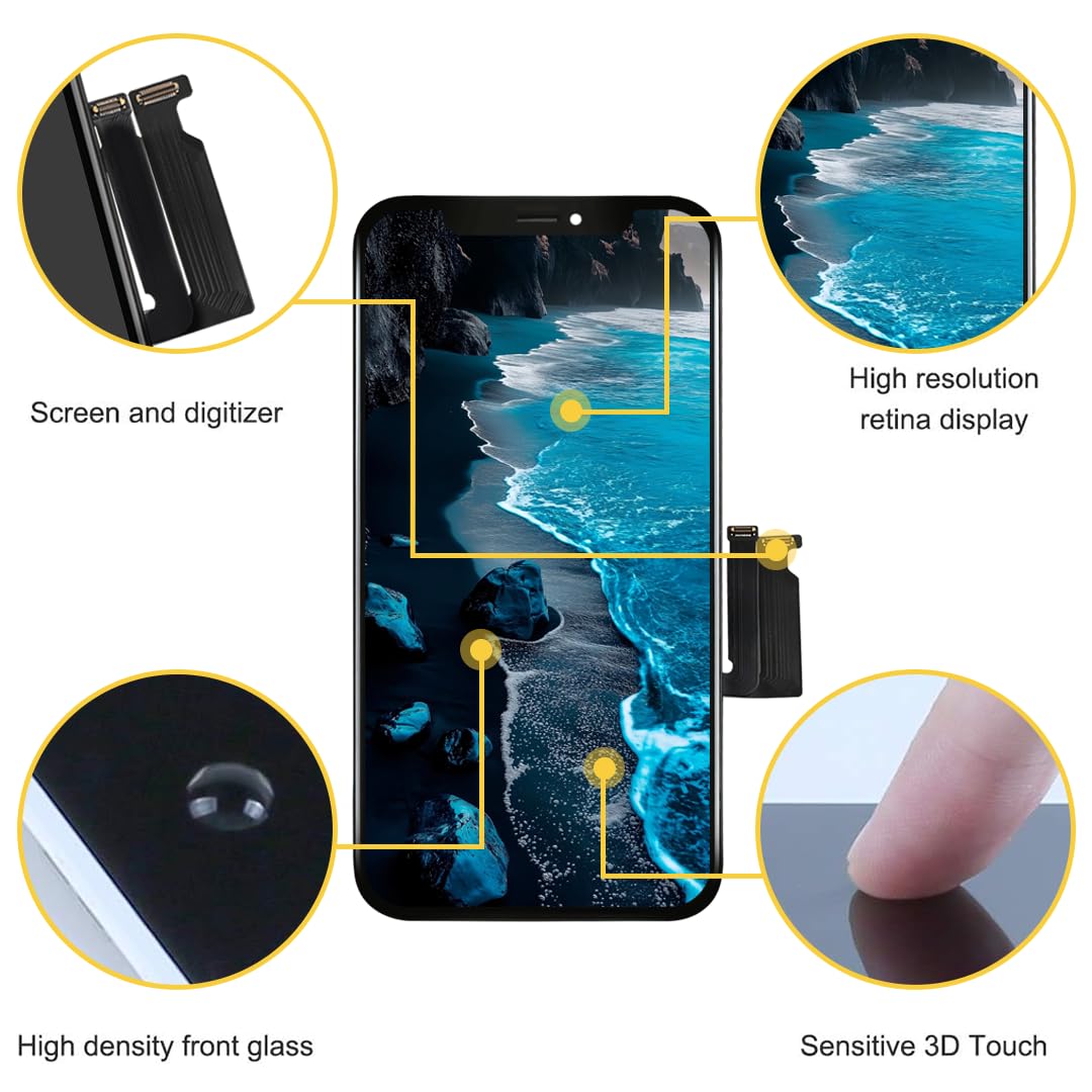 bokman Schermo per iPhone XR Nero, 6.1'' Touch Screen Digitizer LCD con Kit di Riparazione, Modello A1984 A2105 A2106 A2107 A2108