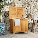 Merax 30 Gallon Solid Acacia Wood Deck Box, Outdoor Storage Box Bench for Patio Furniture Outside Cushions, Throw Pillows, Garden Tools and Pool Floats, Teak Finished