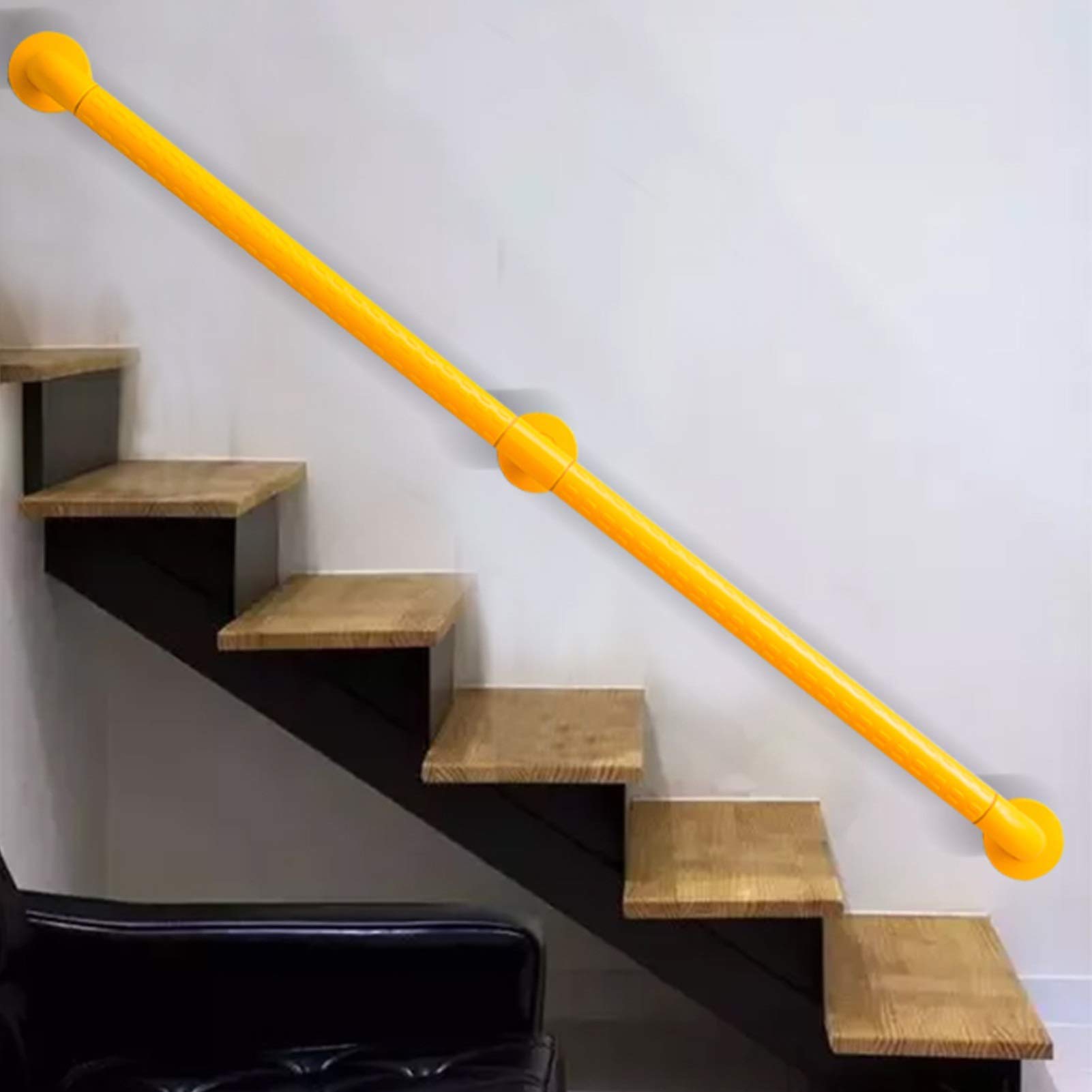 Rampe d'escalier en acier inoxydable jaune de 390 cm avec support mural en nylon