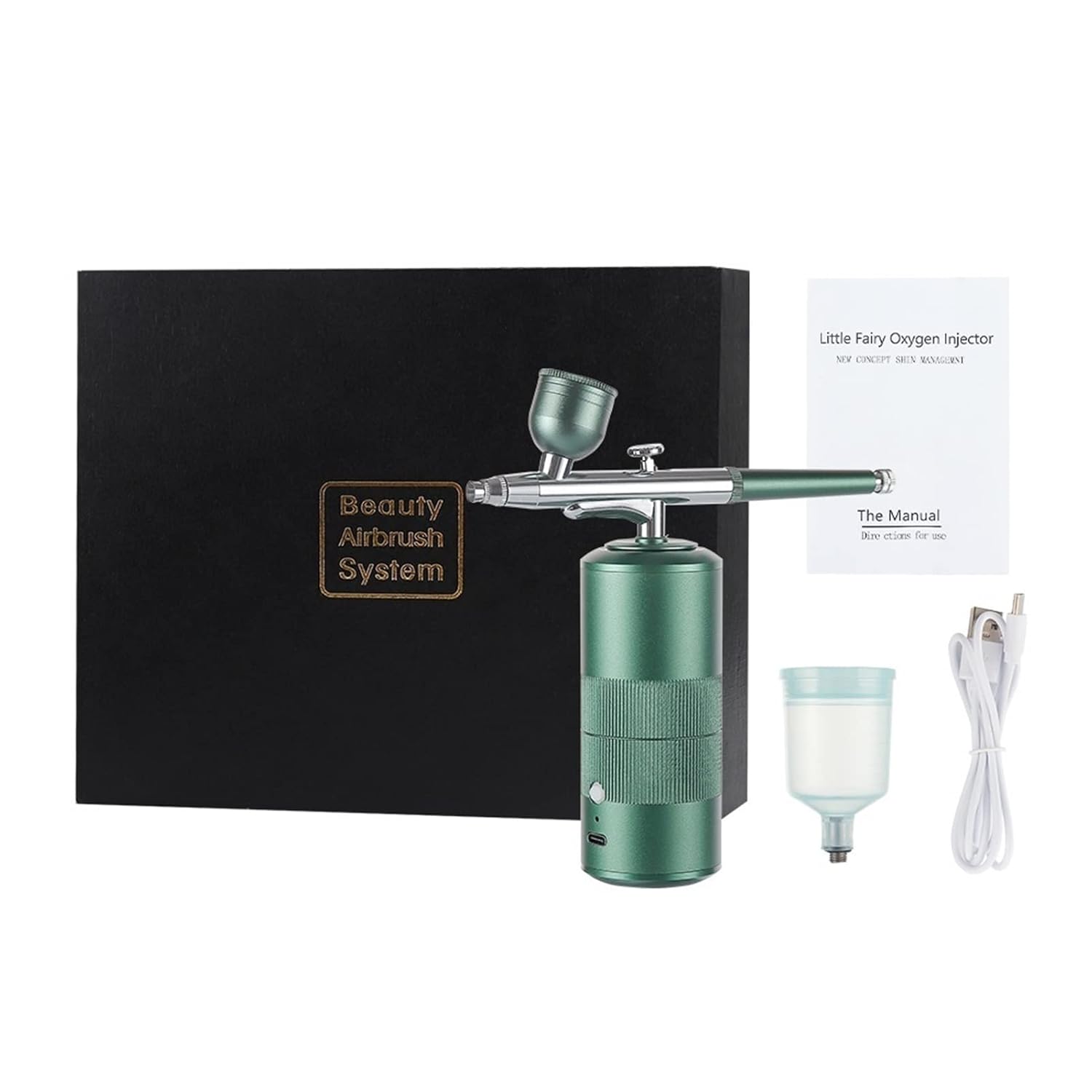 Mini Air Compressor Kit Air-Brush Paint Spray Gun Airbrush for Nail Art Tattoo Craft Cake Nano Fog Mist Sprayer(Green)