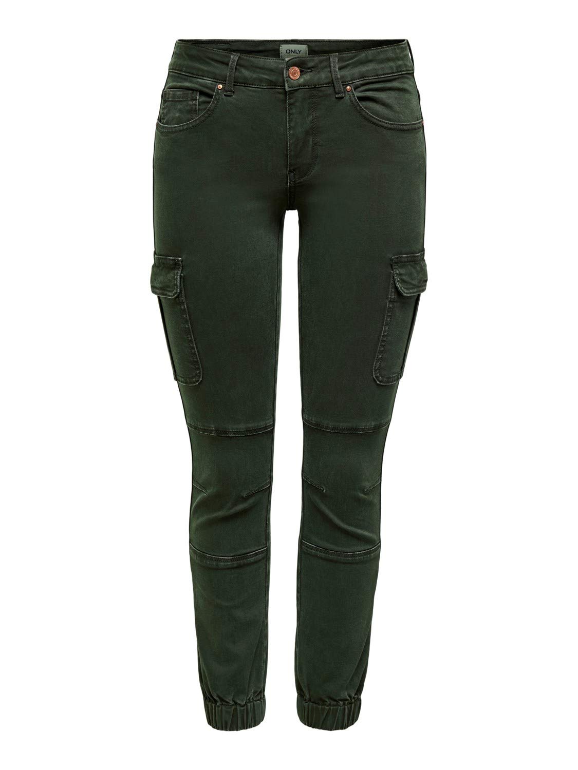ONLY Cargo Jeans Hose | Stretch Denim Jogger Pants | Slim Mid Waist Karottenhose ONLMISSOURI, Farben:Grün-3, Größe:34W / 34L, Z-Länge:L34