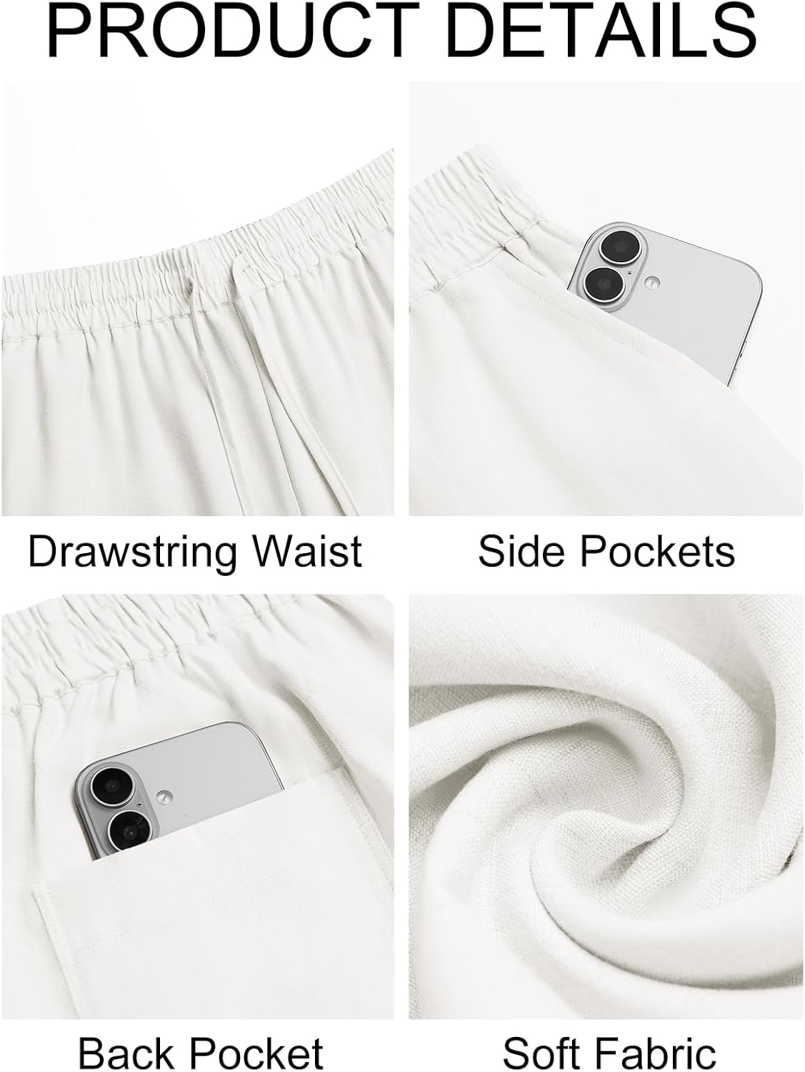 Runcati Mens Casual Pants Drawstring Elastic Waist Lightweight Linen Pants Loose Fit Straight Legs Beach Trousers - Image 5