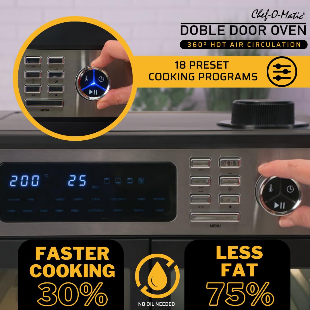 STARLYF Doble Door Oven Four Friteuse à Air XXL 28L | Double Porte, 18 Programmes, 1700W, Grill, Rôtissoire, Déshydrateur et Écran LCD | Four Électrique Multifonction de Cuisine