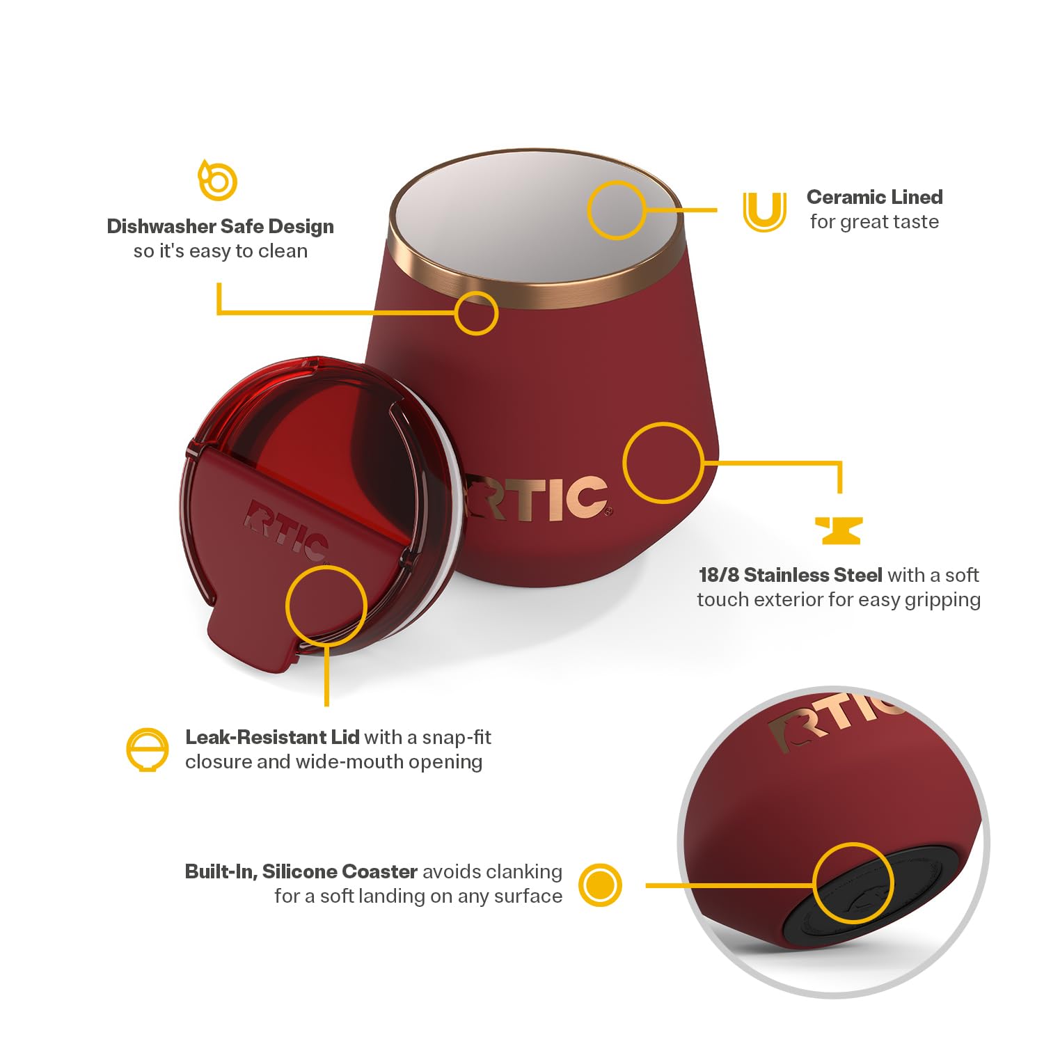 RTIC Happy Hour 8oz Lowball Tumbler with Lid Ceramic Lined Black Cherry | Insulated Stainless Steel Metal Portable Travel Cup for Hot and Cold Drinks Coffee Car Camping and Travel product thumbnail 4