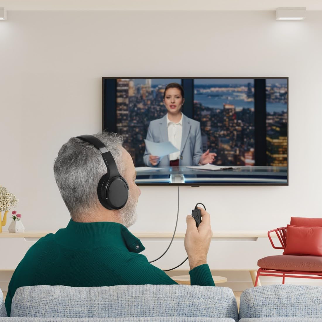 Hama Casque TV Filaire 6 m, Circum-aural, Câble Extra Long Amovible, Réglage Volume Séparé Gauche/Droite, Casque Audio Idéal Seniors ou Malentendants, Jack 3,5 mm et Adaptateur 6,35 mm, Noir