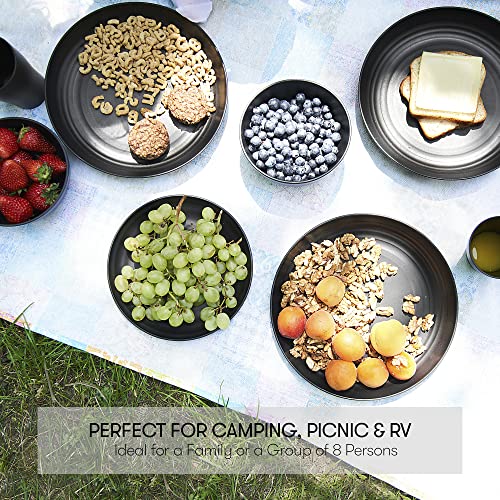 Wheat Straw Dinnerware Sets | Unbreakable Dinnerware Sets | Dishwasher Microwave Safe Dinnerware | Eco Friendly Non Breakable Dinnerware Sets | Rv Outdoor Camping (Black, Service For 8 (32 Pcs)) #TOP5