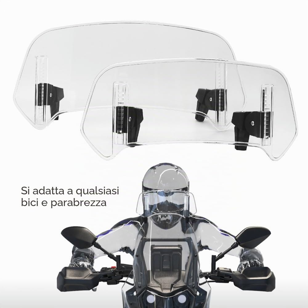 Estensione Parabrezza Moto Universale Deflettore Regolabile Clip-on Protezione Vento per Dirt Bike e Moto con Parabrezza 2 Misure Disponibili