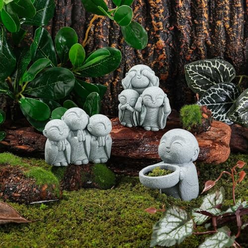 Mini estatua Zen monje rezando en piedra arenisca miniatura 7