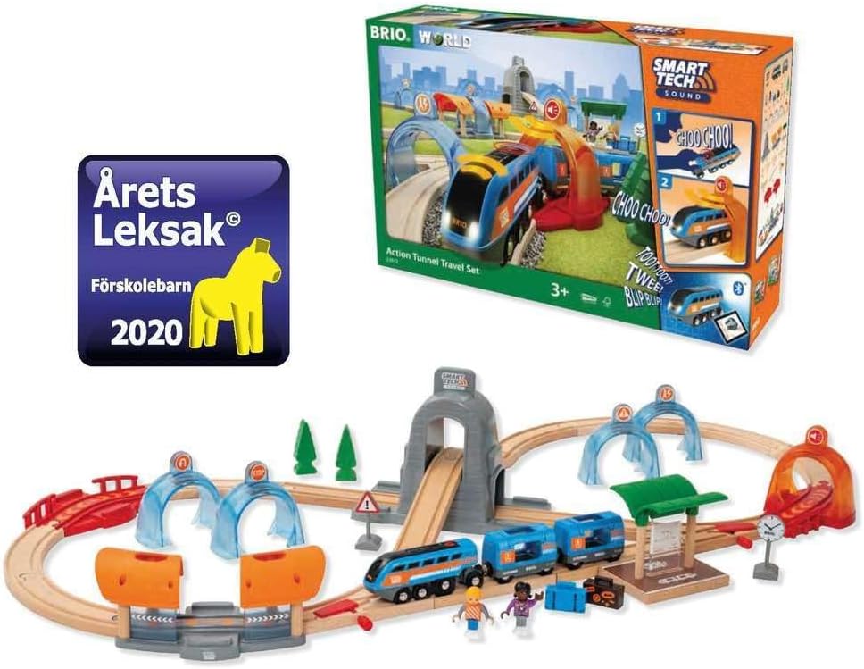 BRIO 33972 Smart Tech Sound Action Tunnel Travel Set - Interactive Toy Train Set for Kids - Age 3+ - Exciting Sound Effects - Compatible with Other BRIO Sets - FSC & MESH Accredited