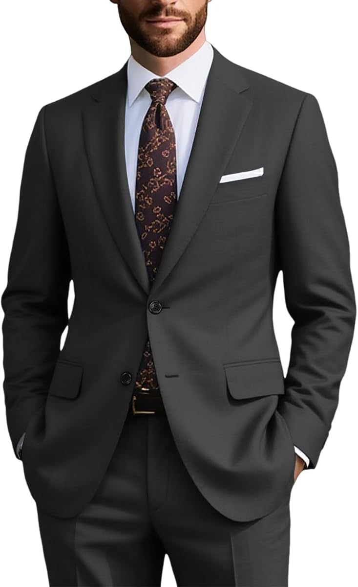 Mens Formal Suit Set 2 Piece, Business Casual Blazer Pants | Men Tuxedo for Wedding Prom, Adjustable Waist, Notch Lapel, Wedding Prom Tuxedo, Two-Button, Adjustable Waist Pants