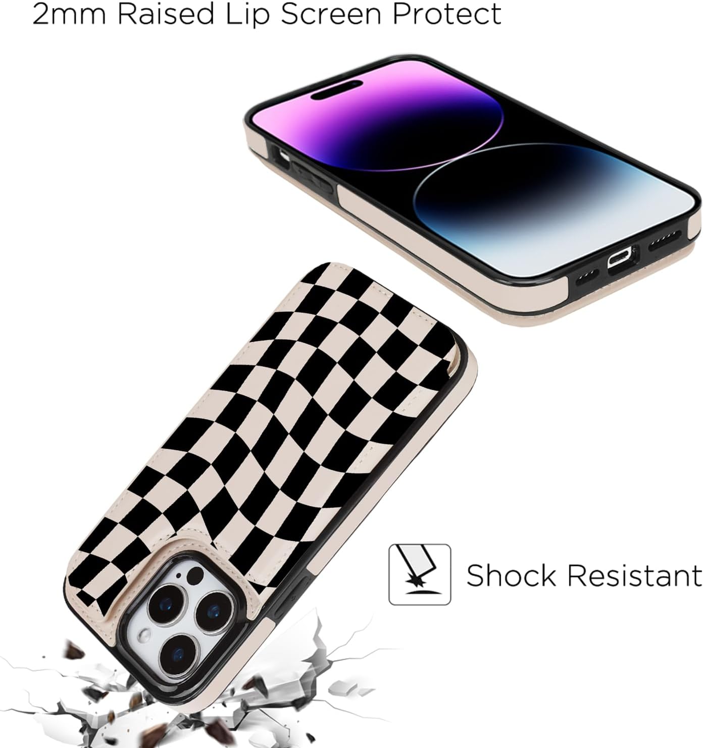 uCOLOR Compatible with iPhone 14 Pro Max Wallet Case with Card Holder Slot Folio Flip PU Leather Kickstand Double Magnetic Clasp and RFID Blocking Design Cover 6.7" (Dune Mirage Checkered) - Image 3