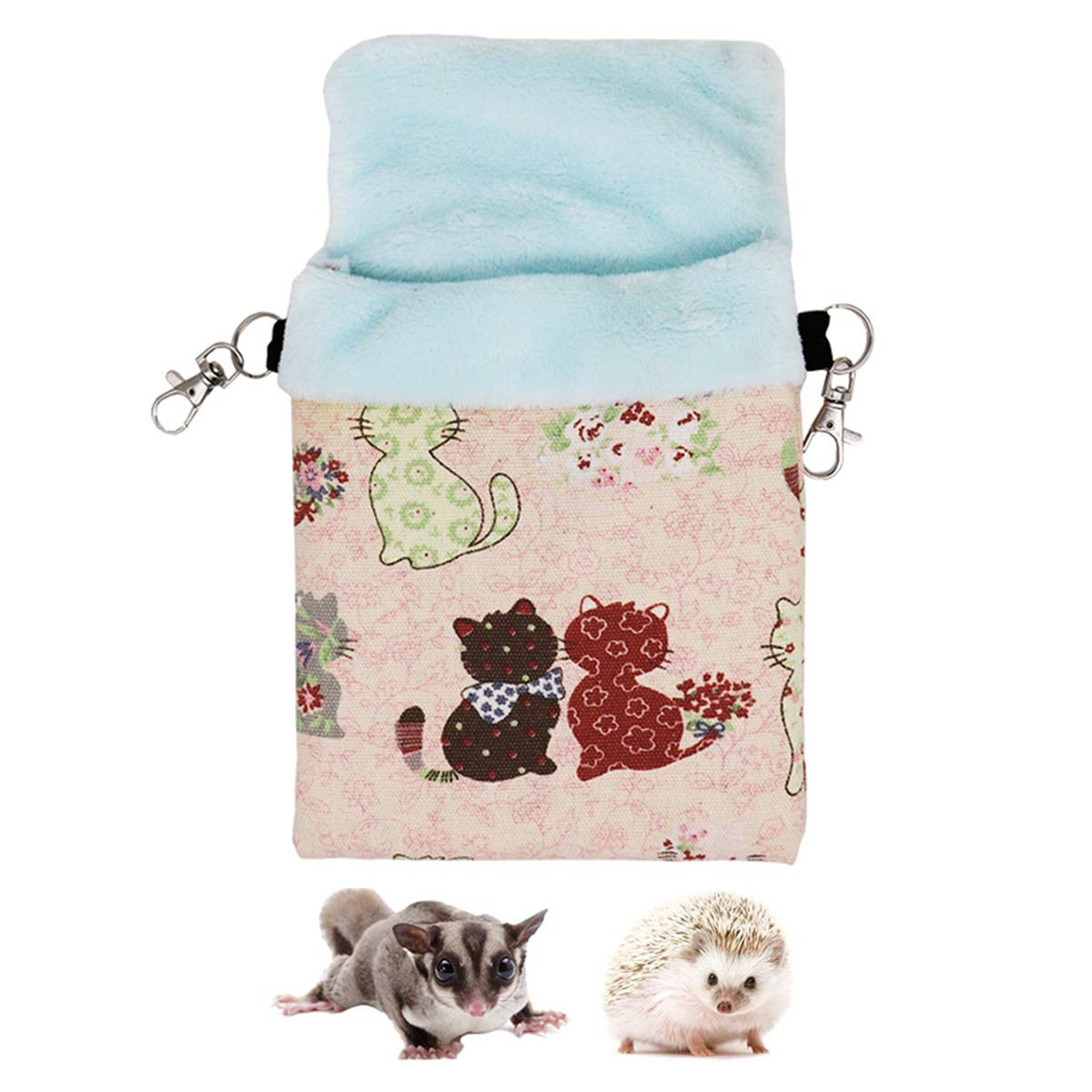 WonteeSmall Pet Sleeping Pouch Sleep Bag Warm Bed Hideout for Hamsters Hedgehogs Sugar Gliders Squirrels (M, Pink Cat)