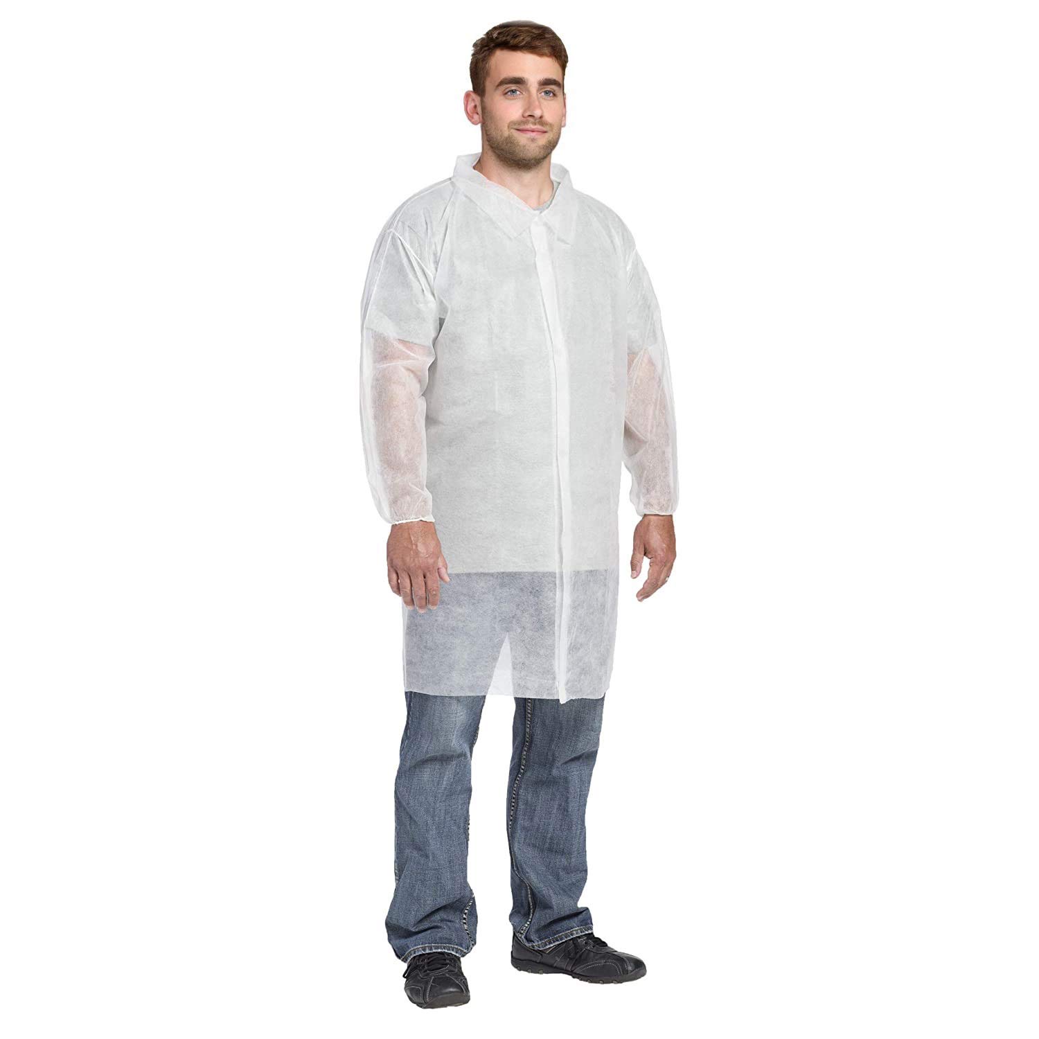 AMZ Disposable Lab Coat XL. 35 GSM PP White Disposable Lab Coats for Adults 10 Pack Knee length Lab Coat with Long Sleeves