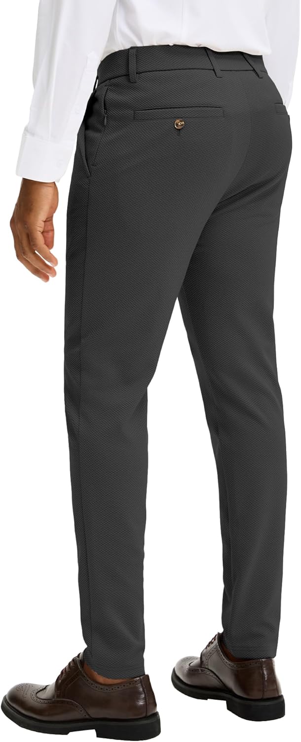 JEMLDL Men's Stretch Athletic Dress Pants Slim Fit Tapered Slacks Breathable Mesh Golf Suit Trousers with 5 Pockets - Image 3
