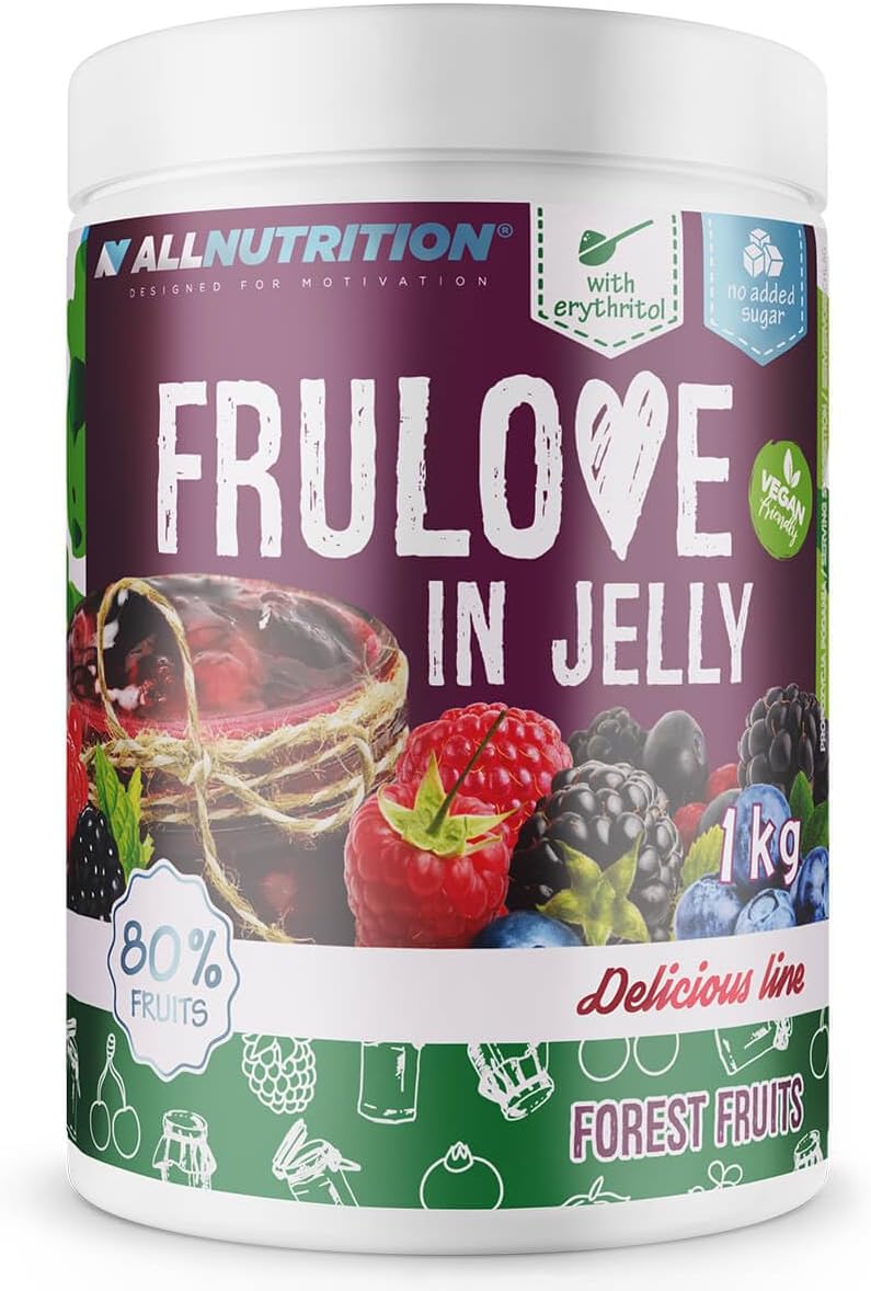 ALLNUTRITION Frulove In Jelly - 79% Fruit Mousse - No Added Sugar Sweetened with Erythritol - No Fat Low Calorie Spread for Bread Fit Baking Pancakes Waffles 1000g FOREST FRUIT