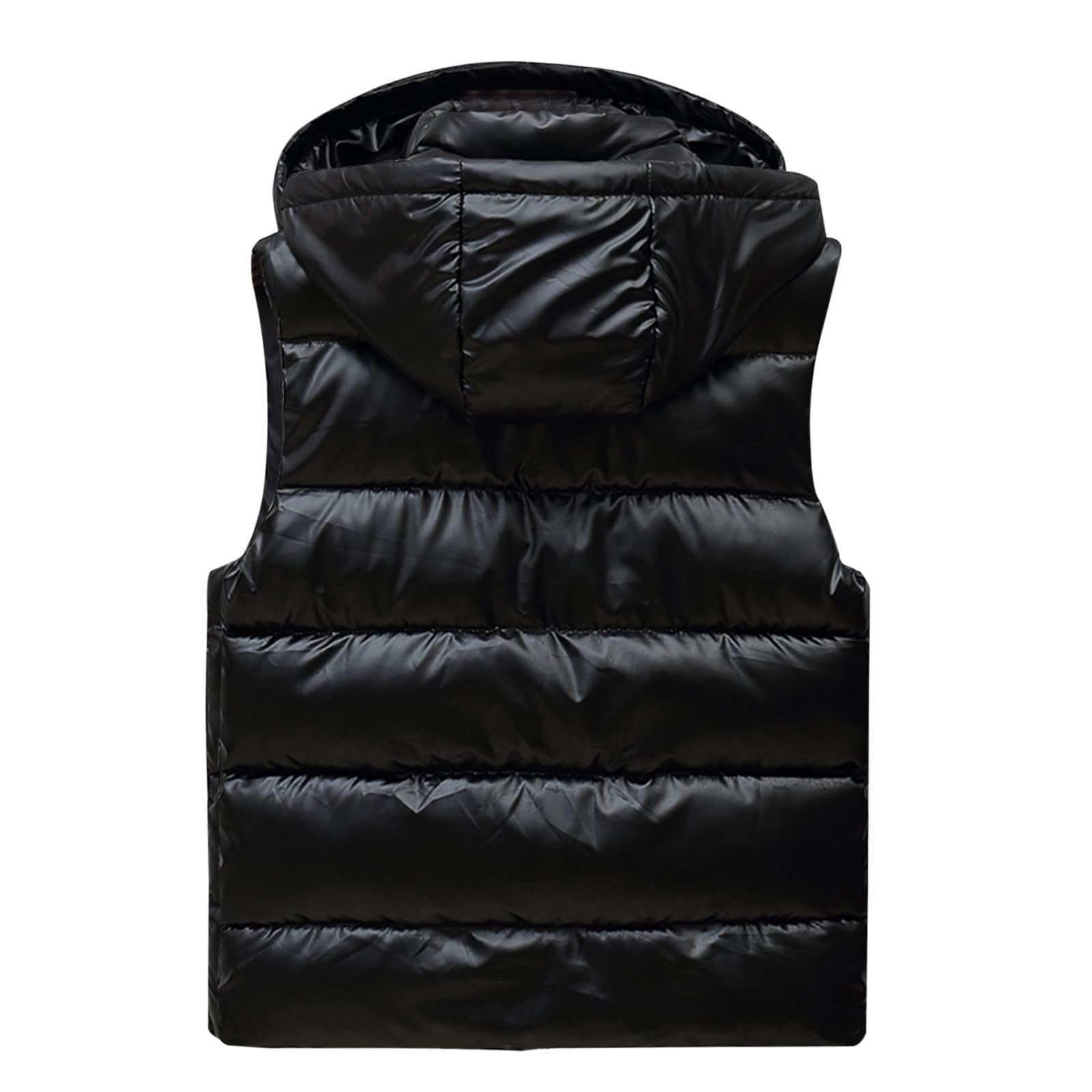 Ciepła Kamizelka Outdoorowa Męska Błyszcząca Kamizelka Puchowa Zimowa Ciepła, Wyściełana, Zapinana Na Zamek Pikowana Z Kapturem, Bez Rękawów Bodywarmer