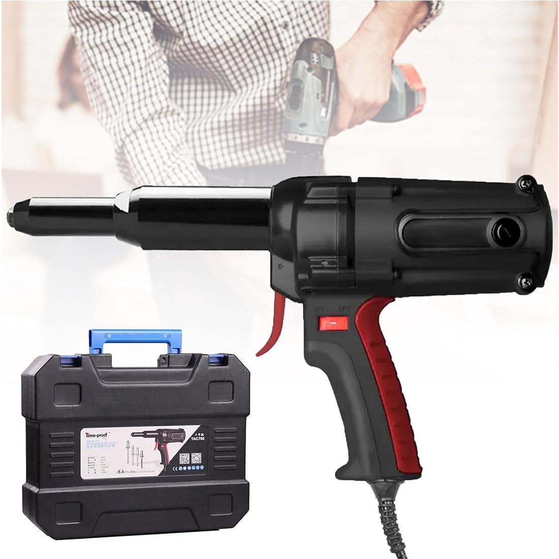 Pistola De Remache Eléctrica, Herramienta Remachadora Eléctrica De 220V/600W, Herramienta De Tuerca De Remache con Remaches De Acero Inoxidable 4,0 Mm a 6,4 Mm, Remaches De Aluminio