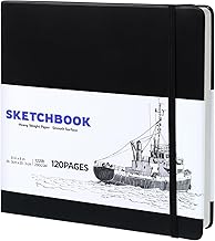 Square Sketch Book 60 Sheets, Sketchbook with 200GSM Thick Paper - Black Hardback Art Drawing Pad for Sketching, 20 x 20 cm, 120 Pages