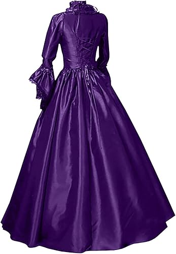 Miniatura 8 de Wkishenl Vestido del siglo XVIII para mujer, vestido victoriano de mangas acampanadas, vestido de reina, vestido medieval vintage, disfraz