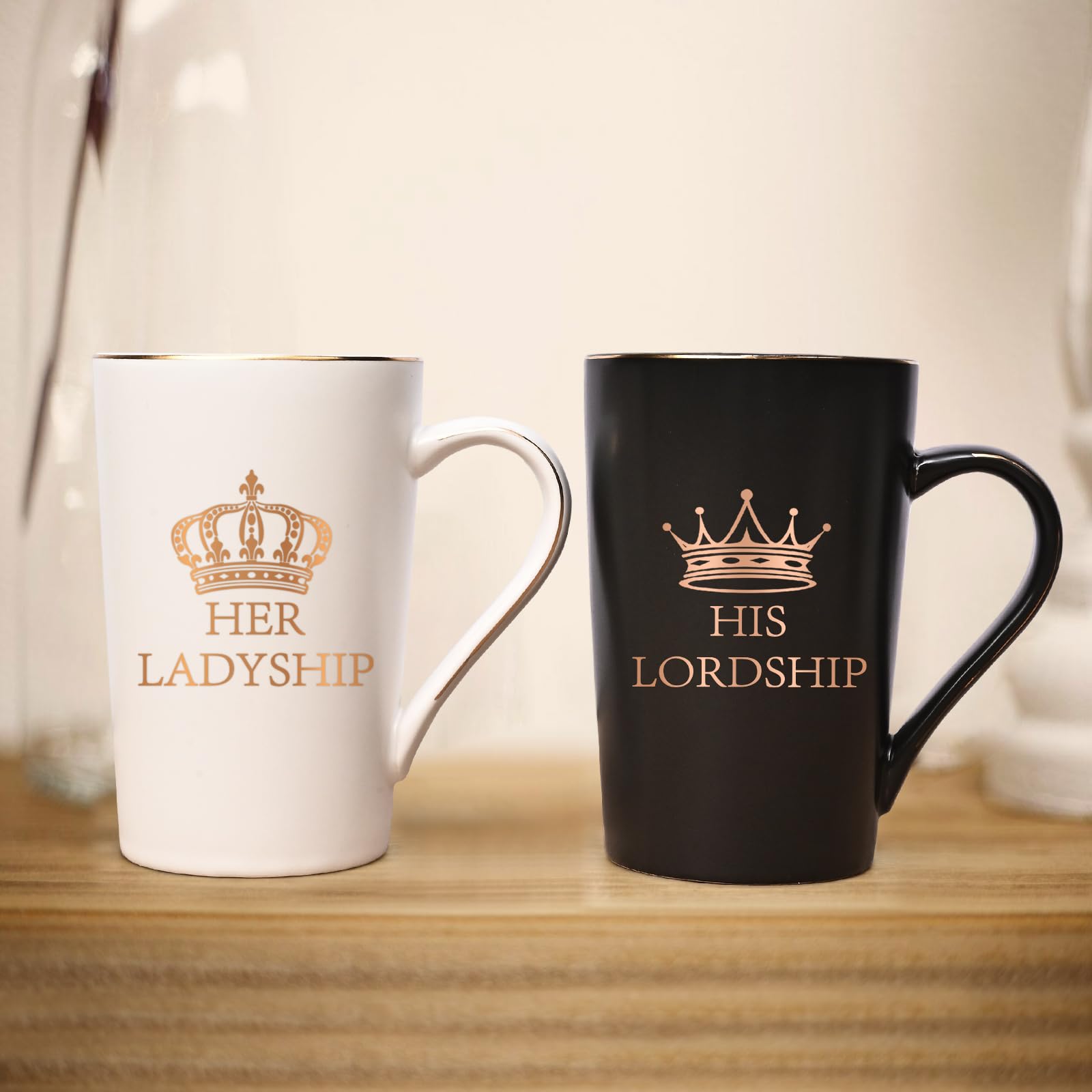 Joymaking Gifts for Couple His Lordship & Her Ladyship Coffee Mug Set for Parents Anniversary Wedding Christmas Gifts for Him Her 14Oz Black-White - Image 3