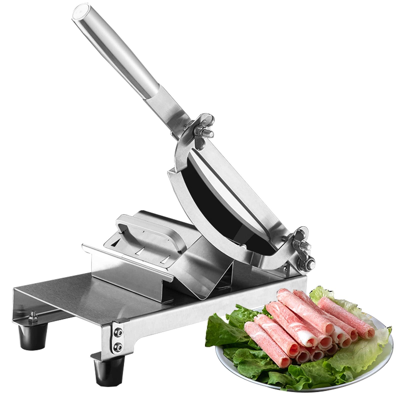 Affettatrice Manuale Salumi per Verdure Manzo e Montone Macchina in Acciaio Inox da Taglio Carne Congelata Spessore della Fetta Regolabile da 0.2-8mm, Nessuna Ruggine, Facile da Pulire