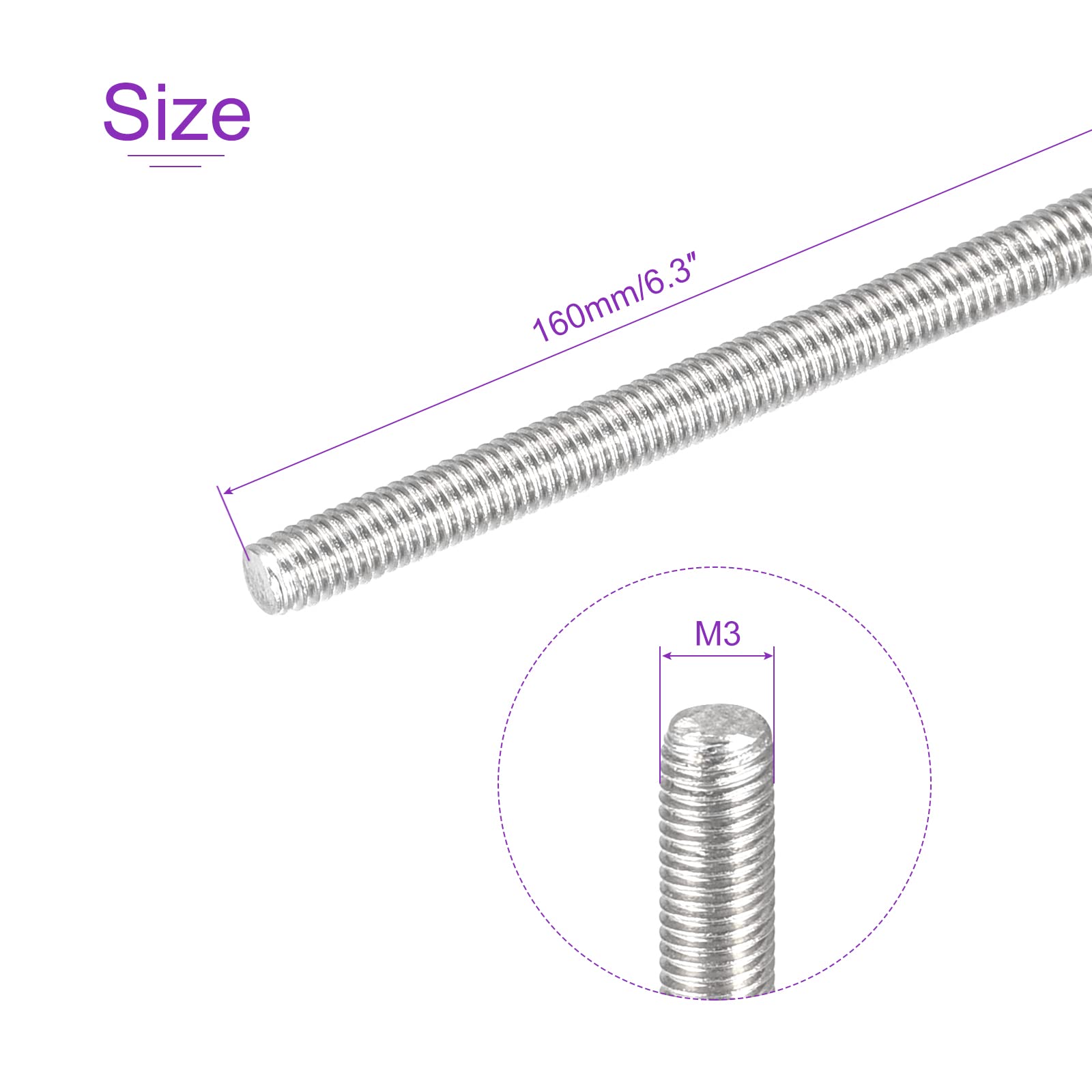 10 Aste Filettate M3 X 90mm Acciaio Inox 304 - Perni Per Fissaggi, Morsetti, Progetti Fai-Da-Te - Foto 3
