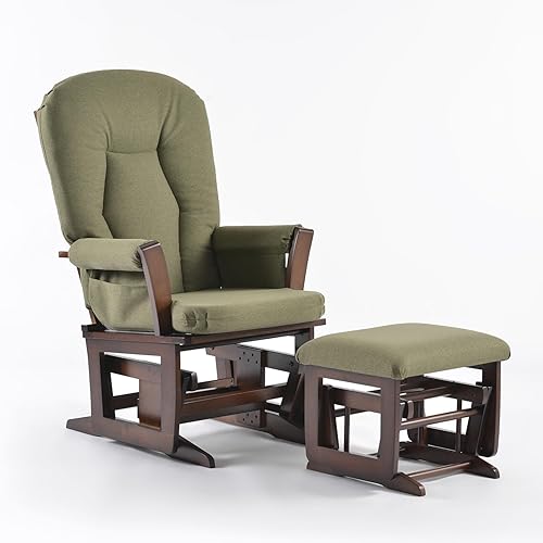 Joli Deluxe Glider Chair and Ottoman Set (Green Fabric and