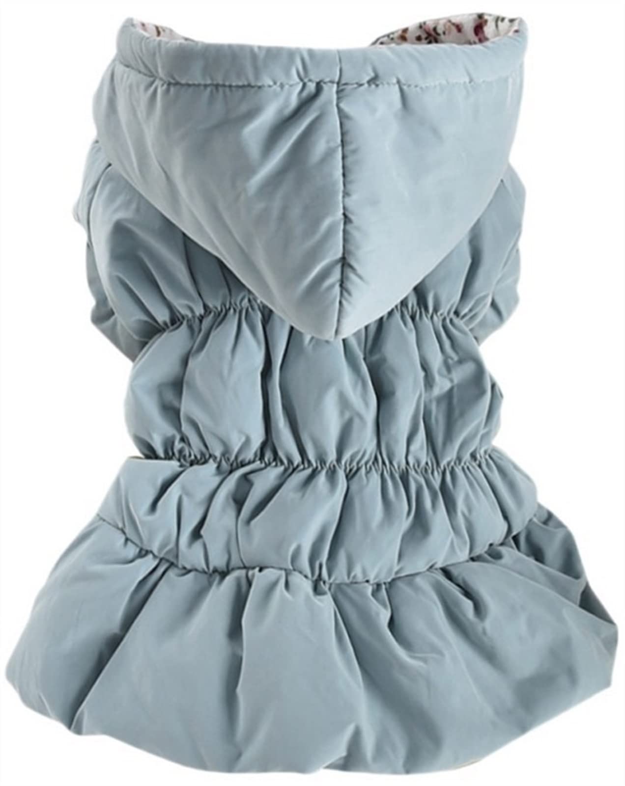 Dog Fleece Coat with Hoodie Warm Dress Winter Puppy Dog Jumpsuit Floral Skirt Dog Cat Hooded Chihuahua Yorkie Clothing (Color : Blue, Size : XXL)