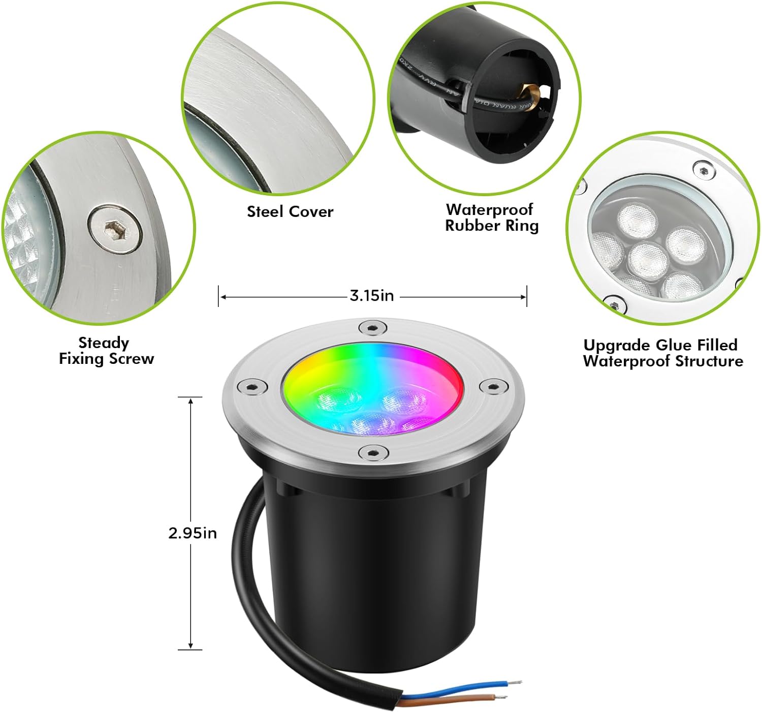 Junview Low Voltage Landscape Lights Christmas 10W RGBW Warm White LED Well Landscape Lighting Waterproof Outdoor 12V-24V Pathway Deck Ground Garden RGB Christmas Well Lights (12)
