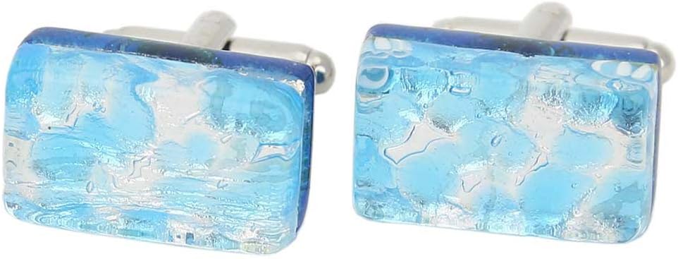 Glass Of Venice Murano Glass Venetian Classic Rectangular Cufflinks - Aqua Silver