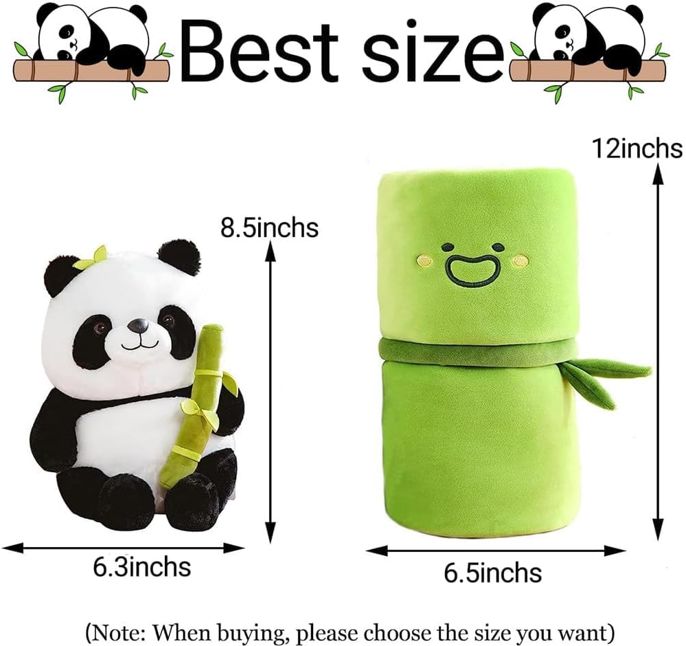 Image of Cute Panda Plush In Bamboo - Kawaii Soft Panda Stuffed Animal Toy, Plushie Doll Gift For Kids Girls Boys Birthday Valentine