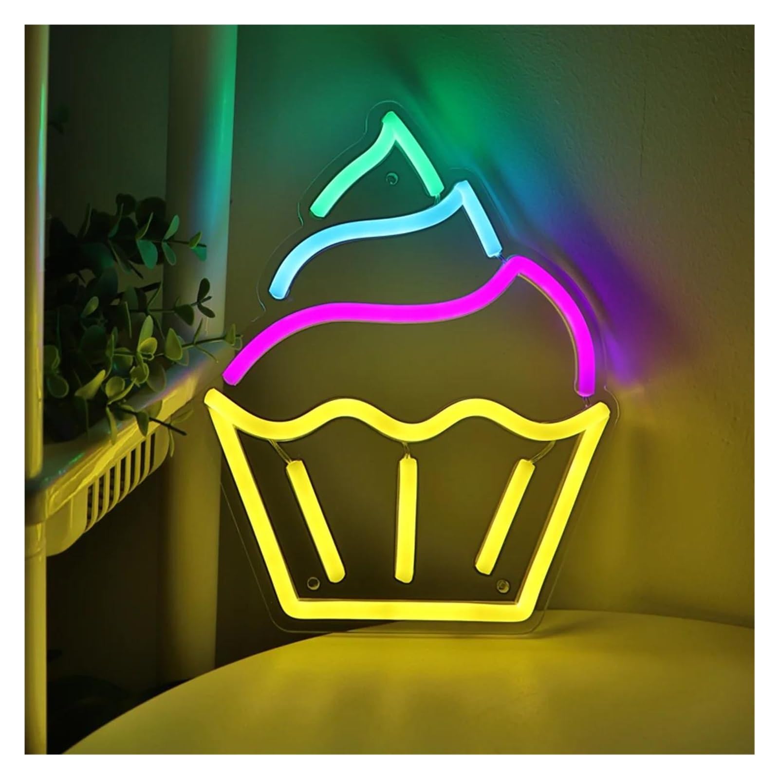 XENITE Luces Art Decoration Christmas Cupcake Muffin Letrero De Neón Luz Regulable Alimentada Por USB Para Tienda Fiesta En Casa Decoración De Pared 19.1cm×23.5cm