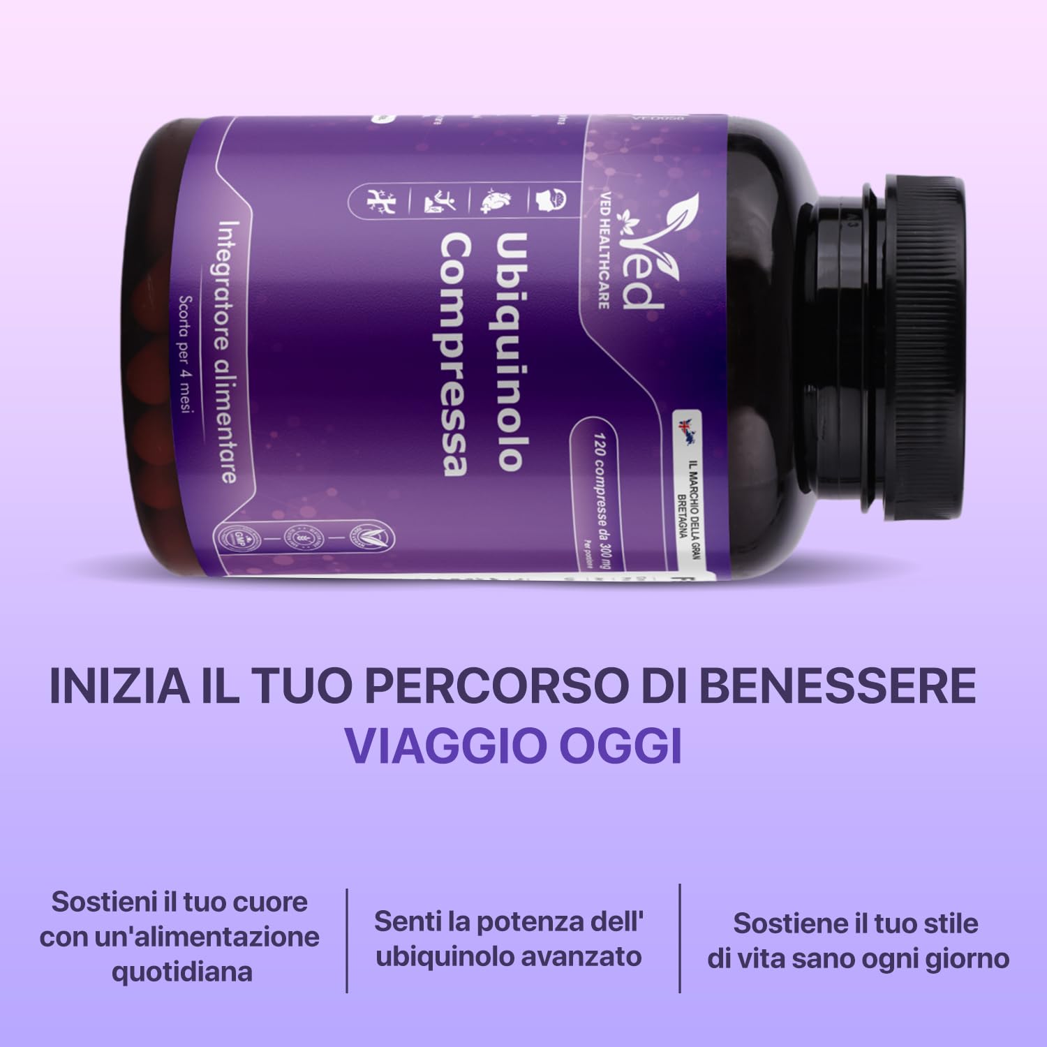Con Ubiquinolo | Forma attiva coq10 | Elevato assorbimento/Bioattività migliorata | 300 mg,