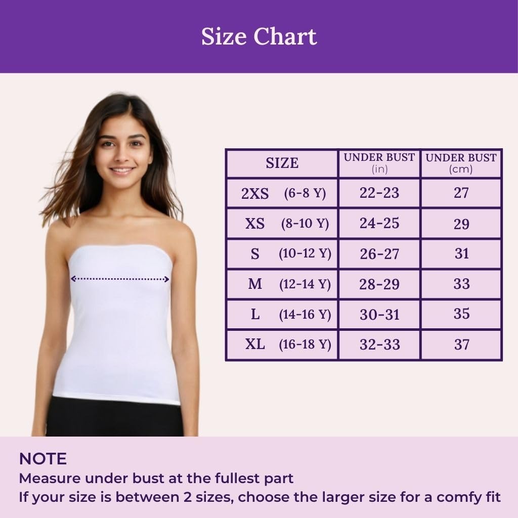 ADIRA | Tube Tops for Girls | Off-Shoulder Style | Built-in Bra | Secure Anti-Slip Elastic | Comfortable Support | Breathable Cotton Stretch | Modest Full Coverage | Pack of 1 | White | M 1
