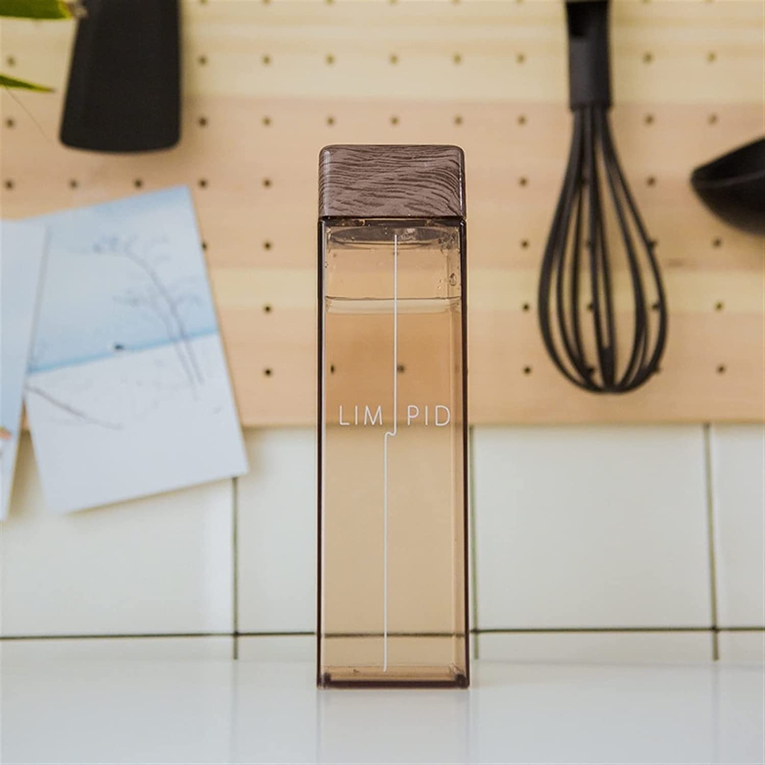 Bouteille d'eau Bouteille D'eau Infuseur De Fruits De 450 Ml Sans BPA En Plastique Carré Transparent Bouteille De Boisson De Sport De Style Résistant À La Chaleur Bouteille Isotherme Gourde Sport ( Bl