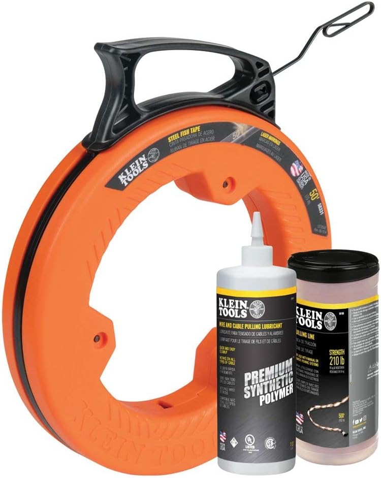 Klein Tools 80058 Fish Tape Wire Pulling Kit with 50Foot Steel Fish